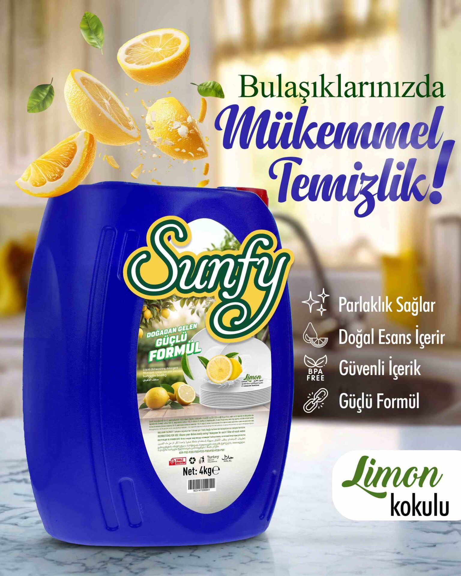 SUNFY SIVI BULAŞIK DETERJANI 4 KG LİMON