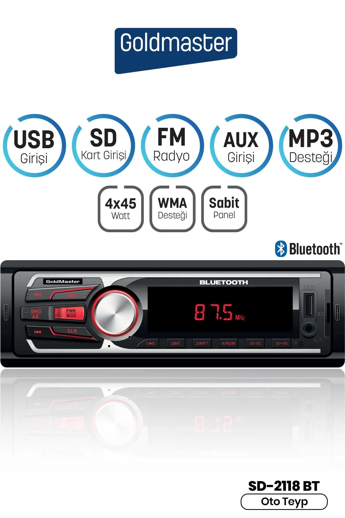 GOLDMASTER OTO TEYP USB BT SD-2118