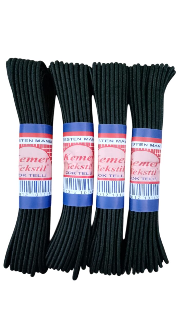 KEMER ÇOK TELLİ YUVARLAK LASTİK SİYAH-BEYAZ 10 MT
