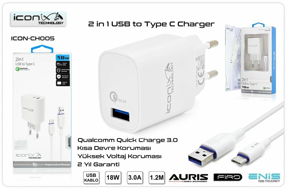 AURIS ICON CH005 18W 2IN1 USB TO TYPE C