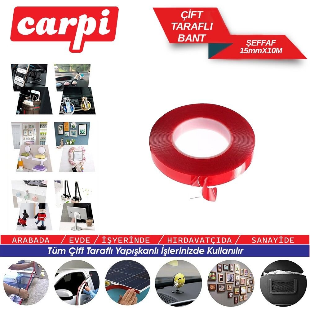 CARPİ ÇİFT TARAFLI BANT ŞEFFAF 15MMX10MT POŞETLİ