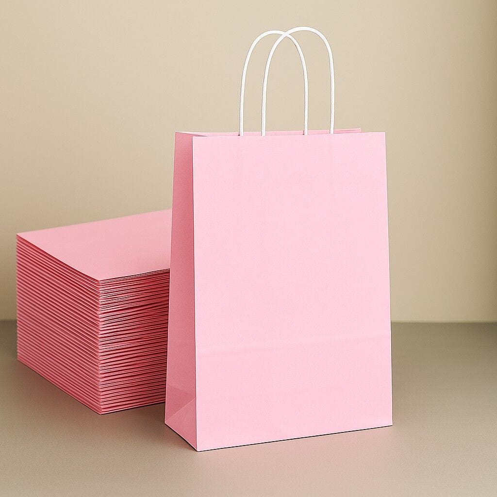 ELBİPAK KRAFT ÇANTA TOZ PEMBE PUANTİYELİ 31X41 CM 25 Lİ