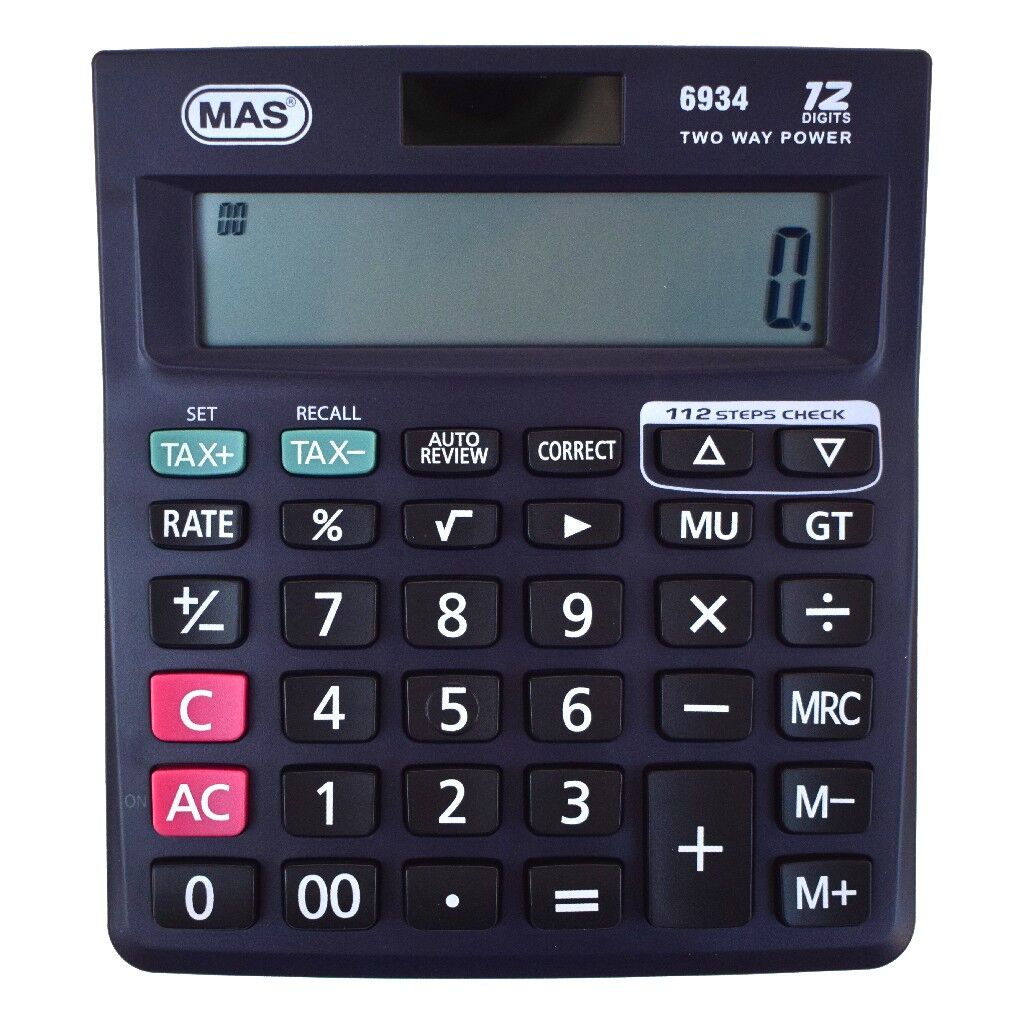 MAS HESAP MAKİNESİ OFİS TİPİ ORTA BOY(PİLLİ VE GÜNEŞ ENERJİLİ)