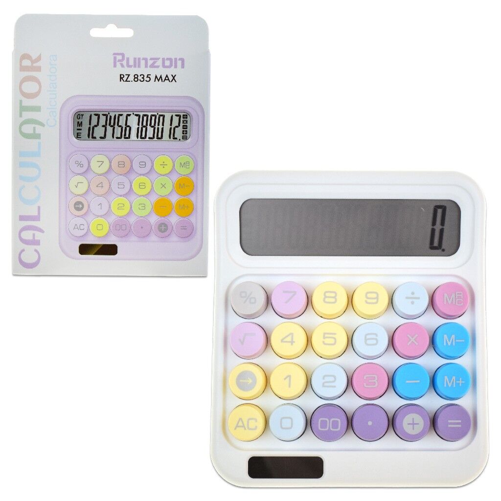RUNZON HESAP MAKİNESİ RETRO RENKLİ BÜYÜK (PİLLİ VE GÜNEŞ ENERJİLİ)